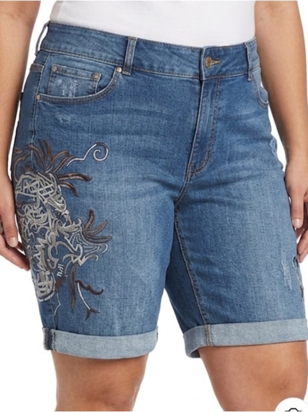 Denim 24/7 Women’s Blue Embroidered Denim Shorts Size 24W